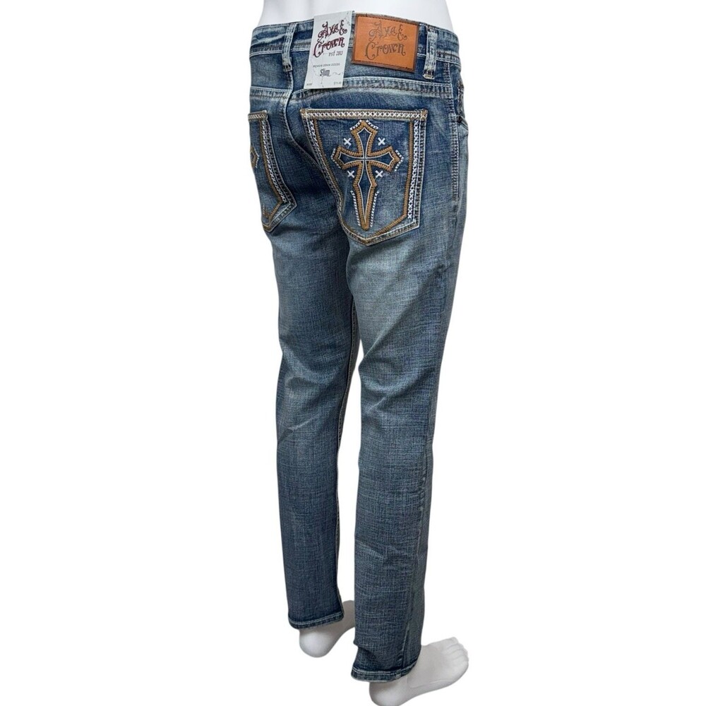 Axe & Crown Mens 34x30 Jeans Pant Classic Slim Fit Embroidered Outlander New